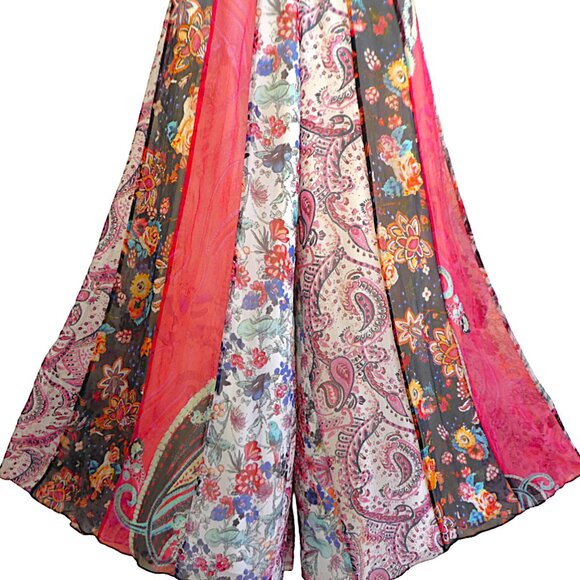 SiLK Haute Hippie Wide Leg Pants Heavy Beaded Waist Side Zip Patchwork Lined 8 - Picture 6 of 13